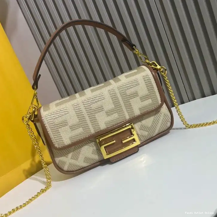 Affordable Bag Fendi Mini Beige FF Motif Baguette Canvas In 0604